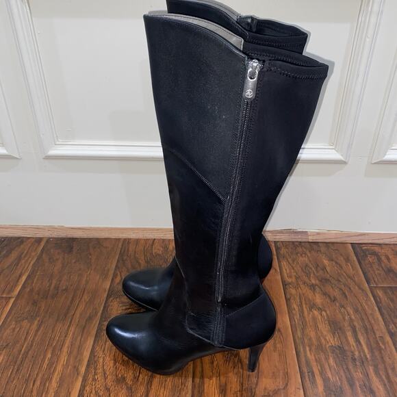 ADRIENNE VITTADINI Black Leather 9.5 Knee High Boots 3.5” Stiletto Full Zipper - Picture 3 of 13